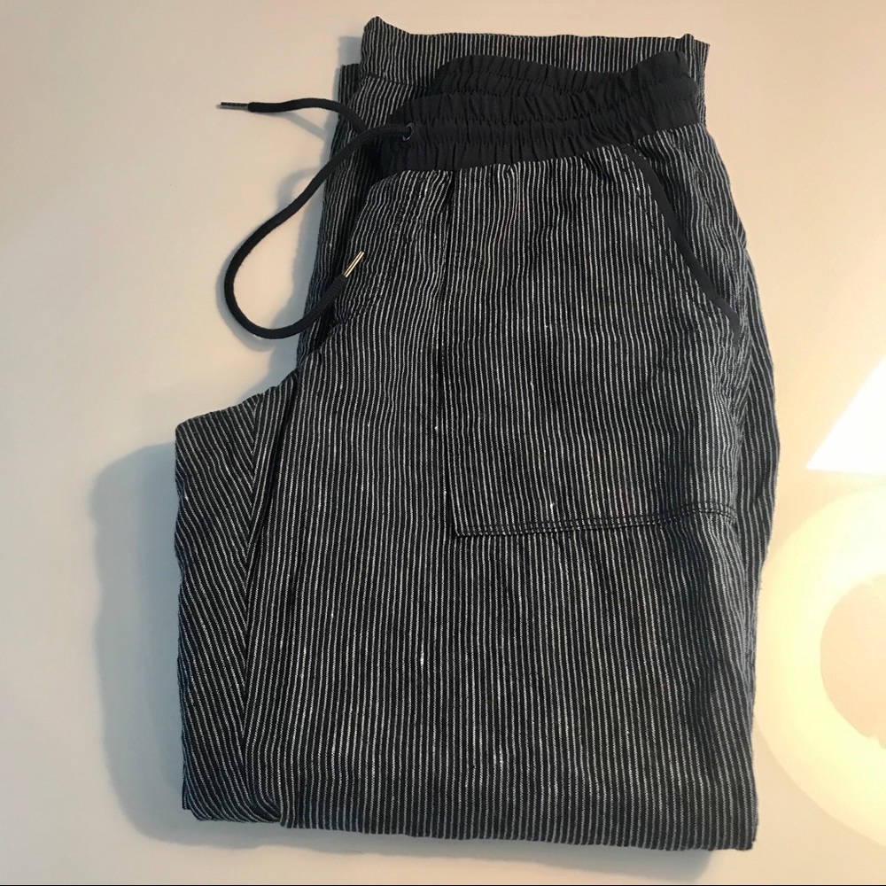 Athleta 100% linen sz 4p drawstring pants-navy/wht